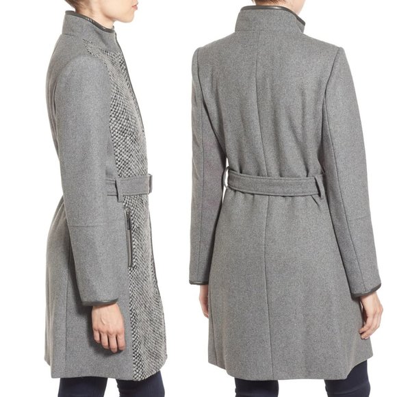 VINCE CAMUTO🌺Grey Belted Boucle Wool Coat NWOT - Picture 4 of 9
